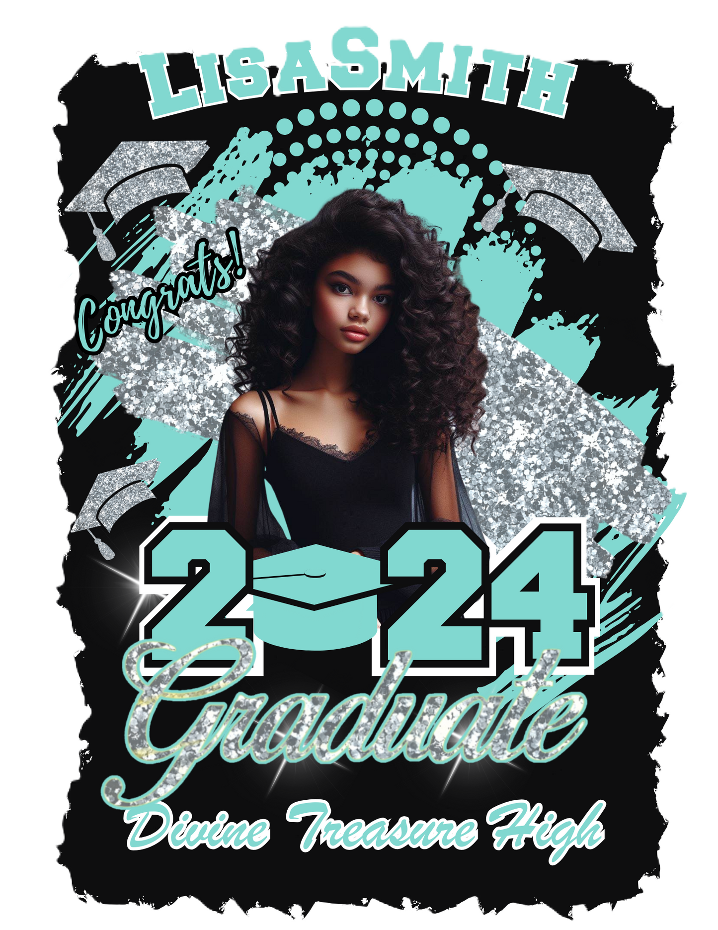 Graduation Digital T-Shirt Editable Design (Teal)